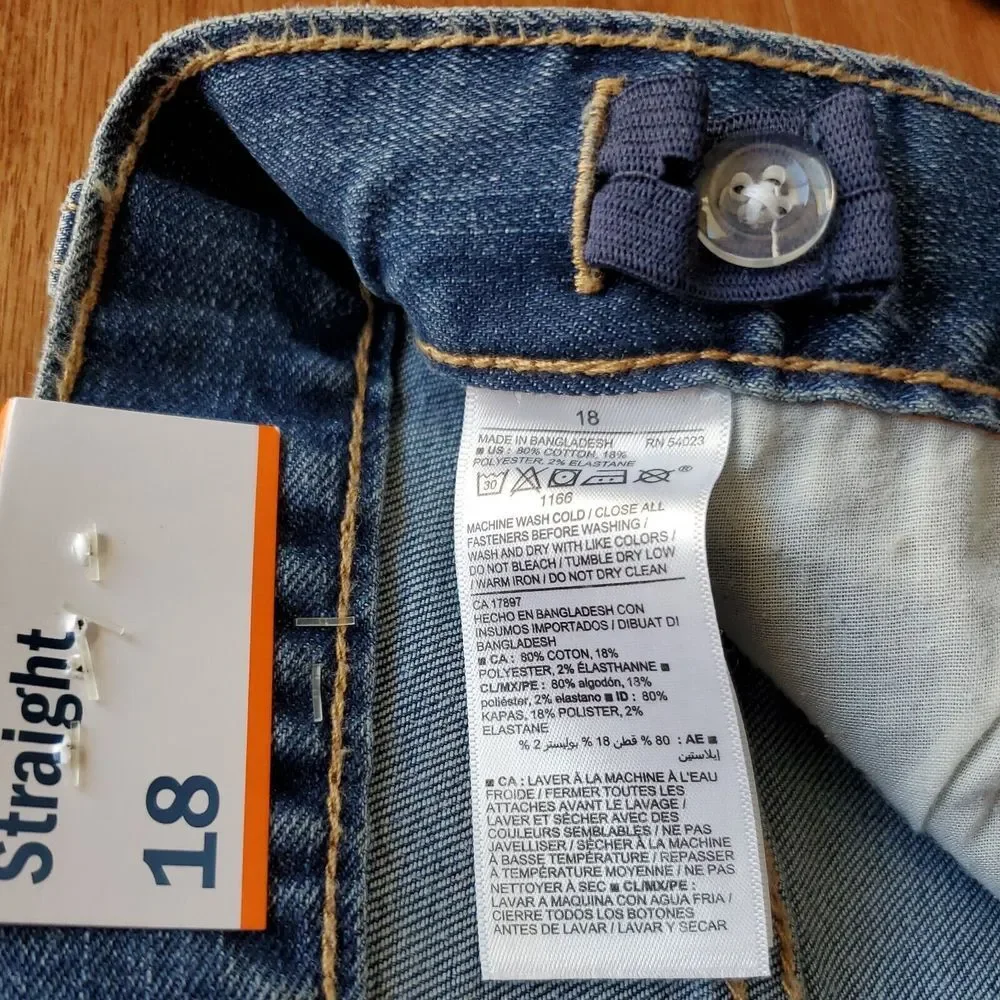 Old Navy Boys Size 18 Jeans Built In Flex Straight Leg‎ Blue Adjustable Waist